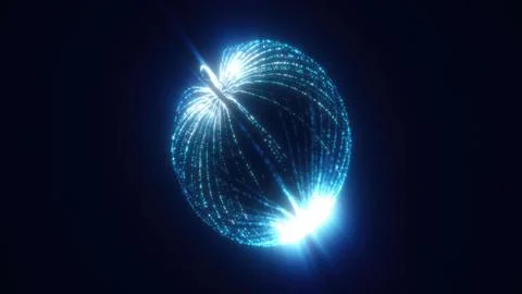 A blue sphere dotted with lights, floating in a dark expanse, reminiscent o.. Stock Photos