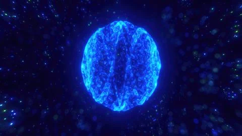 A blue sphere dotted with lights, floating in a dark expanse, reminiscent of  Stock Photos