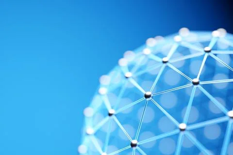 Blue sphere of lines and dots, molecular lattice, geometric shape, network co Stock Illustration