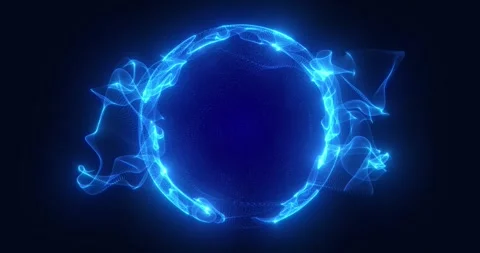 Blue sphere made of particles and waves emits energy, spherical ball or magic 動画素材 242151149
