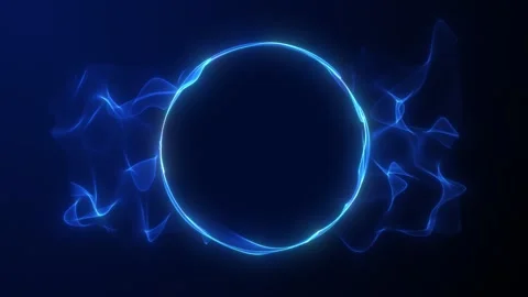 Blue sphere made of particles and waves emits energy, spherical ball or mag.. Stock Footage 335549927