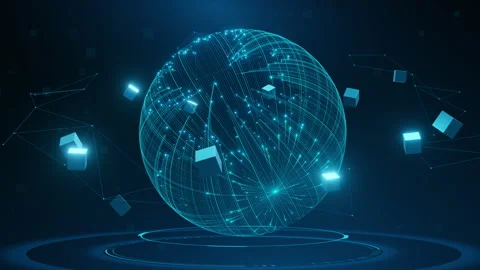 A blue sphere with many cubes surrounding it Stock Footage 287471153