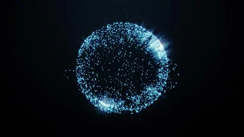 A blue sphere of moving particles and rays of light, covered in a pattern Stock Footage 297584562