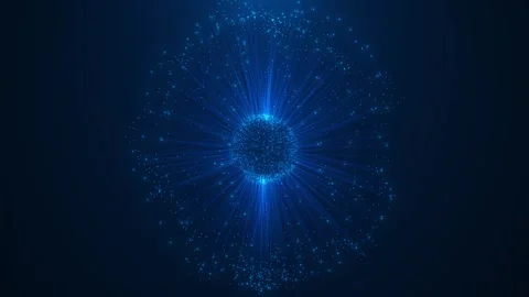 Blue sphere particles waves, energy futuristic ball futuristic atom molecule hi Stock Footage 312170444