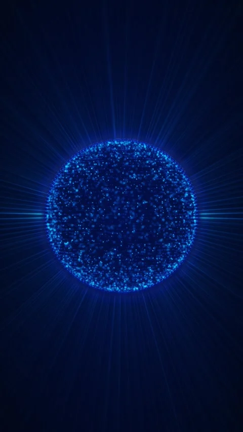 Blue sphere particles waves, energy futuristic ball futuristic atom molecule hi Stock Footage 313680503