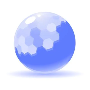 Blue sphere showing honeycomb pattern on white background Stock Illustration