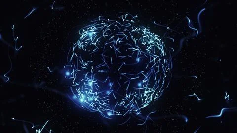 Blue sphere in space with glowing particles. Abstract background. Beautiful b Illustrazione stock