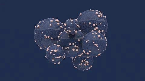 Blue spheres with pink bubbles. Abstract illustration, 3d render. Stock Illustration