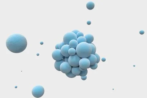 Blue spheres with the textured surface, random distributed, 3d rendering. Ilustração Stock