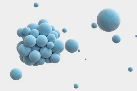 Blue spheres with the textured surface, random distributed, 3d rendering. Stock Illustration