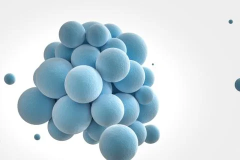 Blue spheres with the textured surface, random distributed, 3d rendering. Ilustração Stock