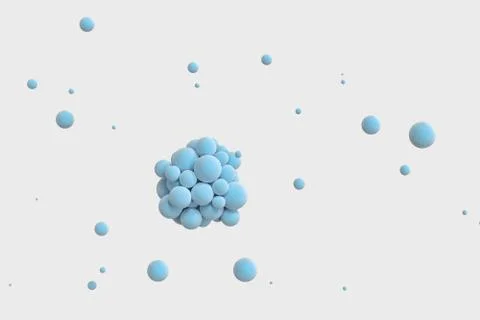 Blue spheres with the textured surface, random distributed, 3d rendering. Ilustração Stock