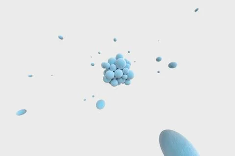 Blue spheres with the textured surface, random distributed, 3d rendering. Ilustração Stock