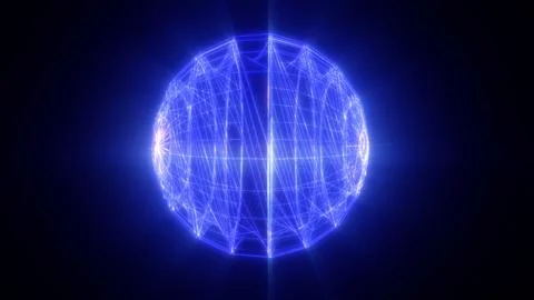 A blue spherical structure made of intricate lines forming a web, radiating.. Stock Photos