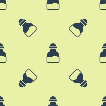 Blue Spice in can icon isolated seamless pattern on yellow background. Seasoning Stock-Illustration