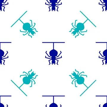 Blue Spider icon isolated seamless pattern on white background. Happy Halloween Stock Illustration