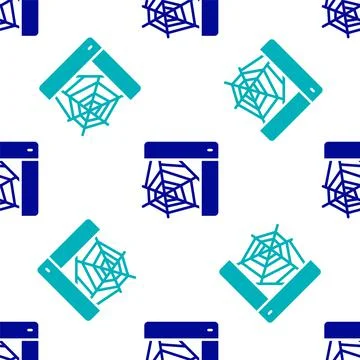 Blue Spider web icon isolated seamless pattern on white background. Cobweb sign Stock Illustration