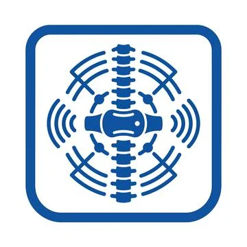 Blue spinal cord icon represents advanced orthopedic imaging. Stock Illustration