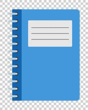 Blue spiral notebook icon with white label for school or office stationery . Иллюстрация