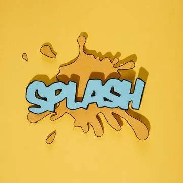 Blue splash text blot against yellow background Stock-Fotos