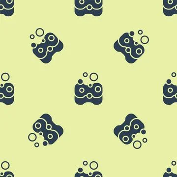 Blue Sponge icon isolated seamless pattern on yellow background. Wisp of bast Illustrazione stock