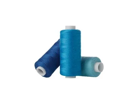 Blue spool of sewing thread isolated on white background Stock Photos