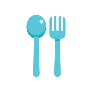 Blue spoon and fork showing eating utensils Stock Illustration