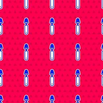 Blue Spoon icon isolated seamless pattern on red background. Cooking utensil Stock Illustration