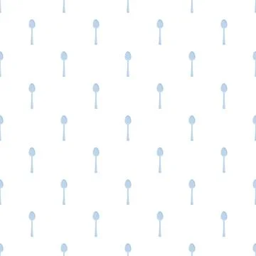 Blue spoons seamless pattern repeating on white background Stock Illustration