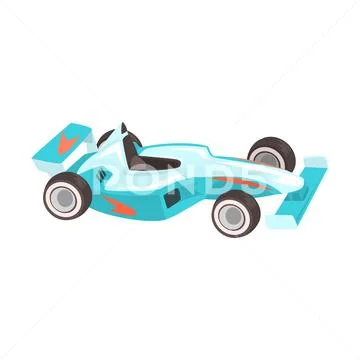 Blue Sportive Formula One Car, Racing Related Objects Part Of Racer Attribute Stock Illustration