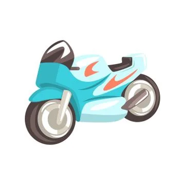 Blue Sportive Motorcycle, Racing Related Objects Part Of Racer Attribute Stock Illustration