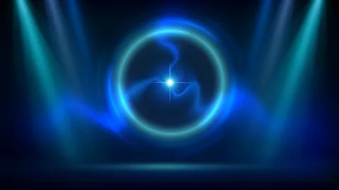 Blue spotlight backdrop. Science experiment. Stage, blue cyan circular lighting Stock Illustration