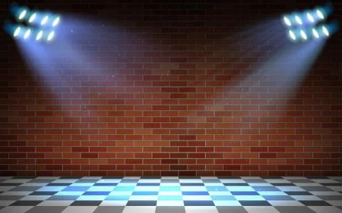 Blue spotlight on the brick wall in the studio room Stock-Illustration