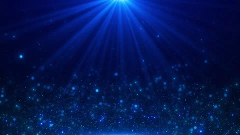 Blue spotlight particle stage overhead light beams, floating bokeh dots, deep na Stock Footage 340469450