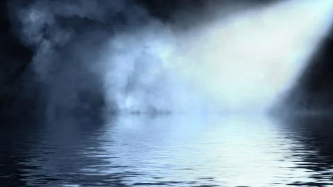 Blue spotlight smoke with reflection in water. Mistery fog texture overlays b Stock Illustration