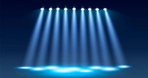 Blue Spotlight vector background. Illuminated effect form projector, projector Stock Illustration