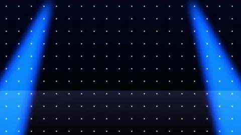 Blue spotlights sweeping across a dark grid background Vídeos de archivo 337086648