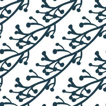 Blue spring branches seamless pattern on white background. Vintage rustic wit Stock Illustration