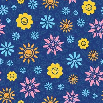 Blue Spring Garden at Night Vector repeat pattern background design Stock Illustration