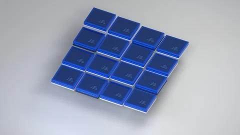 Blue square array 3D rendering technology background image Stock Photos