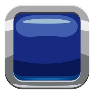Blue square button icon, cartoon style Illustrazione stock