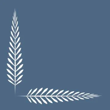 Blue square frame with simple corner leaves. Illustrazione stock