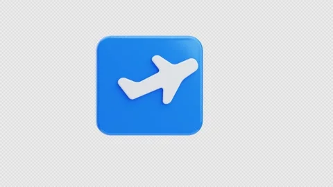 Blue square icon with white airplane symbol 3d animation Stock Footage 320722824