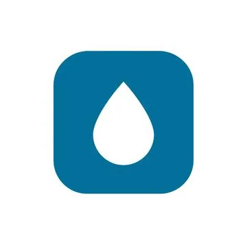 Blue square icon with white water drop, simple and clean symbol for hydration Stock Illustration