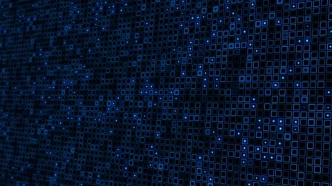 Blue square matrix pattern with glowing grid cells, dotted depth, and dark digit Stock Footage 340557178
