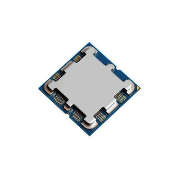 Blue square microchip module is displayed close-up Foto stock