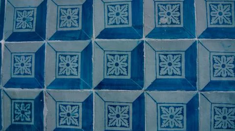 Blue square pattern tiles in Lisbon city Portugal 2017 Stock Photos