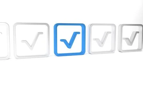 Blue Square root icon isolated on white background. Minimalism concept. 3D .. Stock Illustration