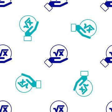 Blue Square root of x glyph icon isolated seamless pattern on white background Illustrazione stock