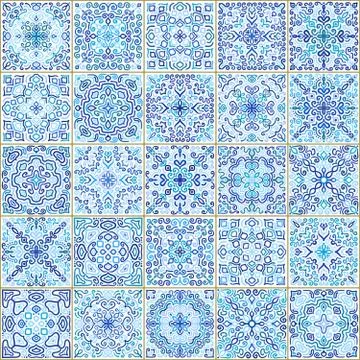 Blue Square Tiles Seamless Pattern Stock Illustration